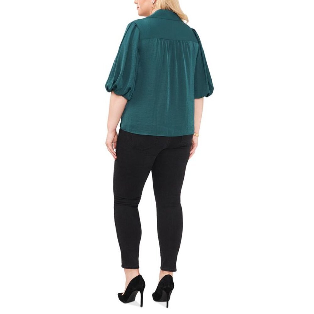 NWT Vince Camuto Collared Button Down Balloon Sleeve Blouse in Deep Forest 3X - Picture 2 of 2